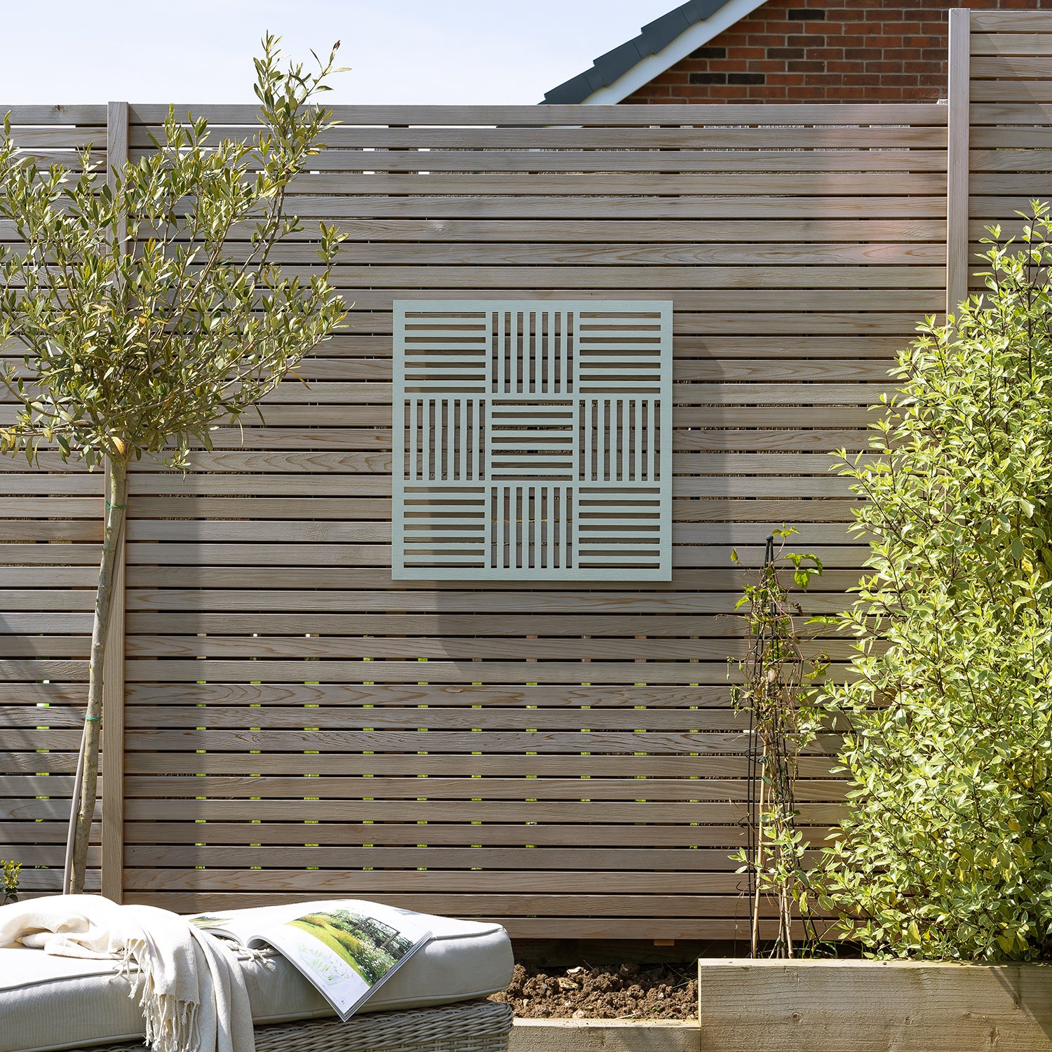 photo of cross hatch style decorative garden screen