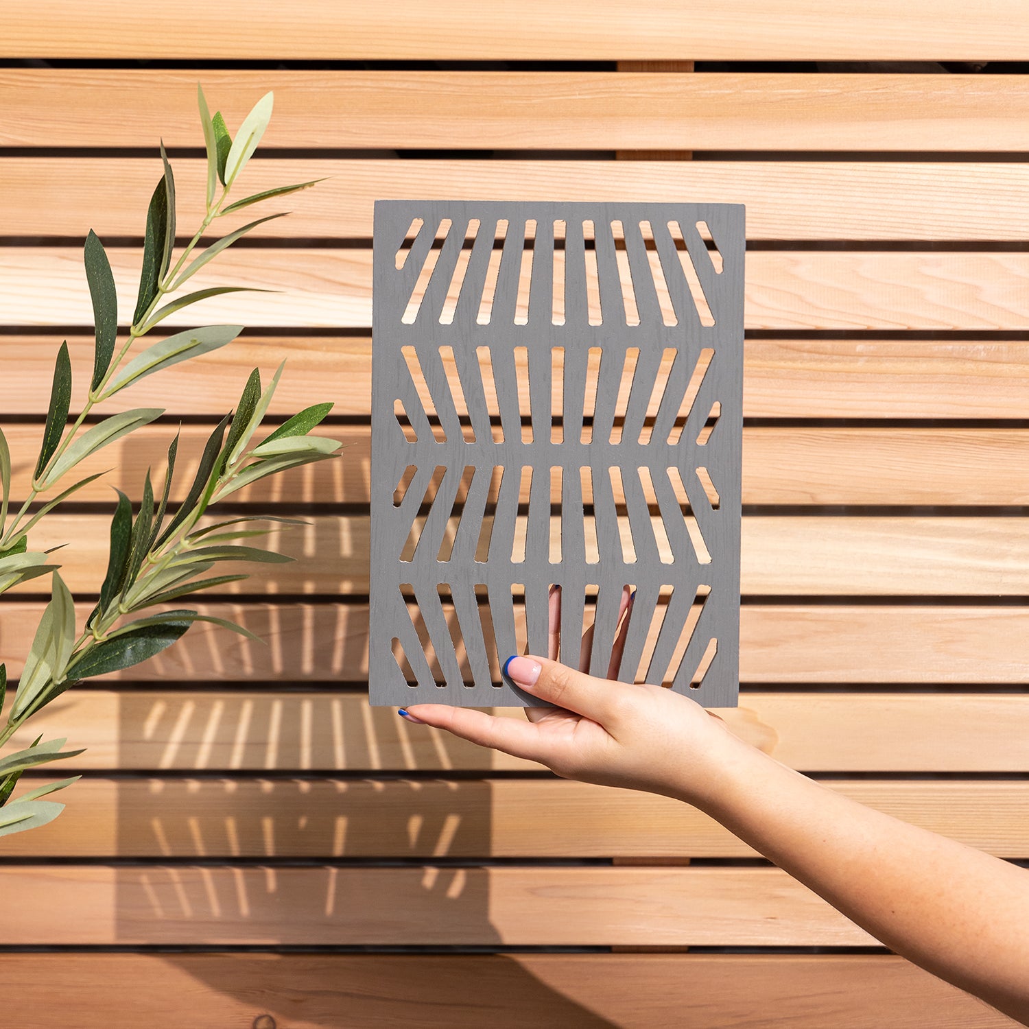 Grey Solis Lines Decorative Garden Screen Sample