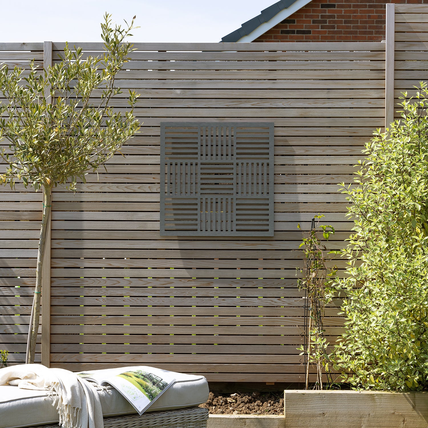 Grey Cross Hatch Decorative Garden Screen