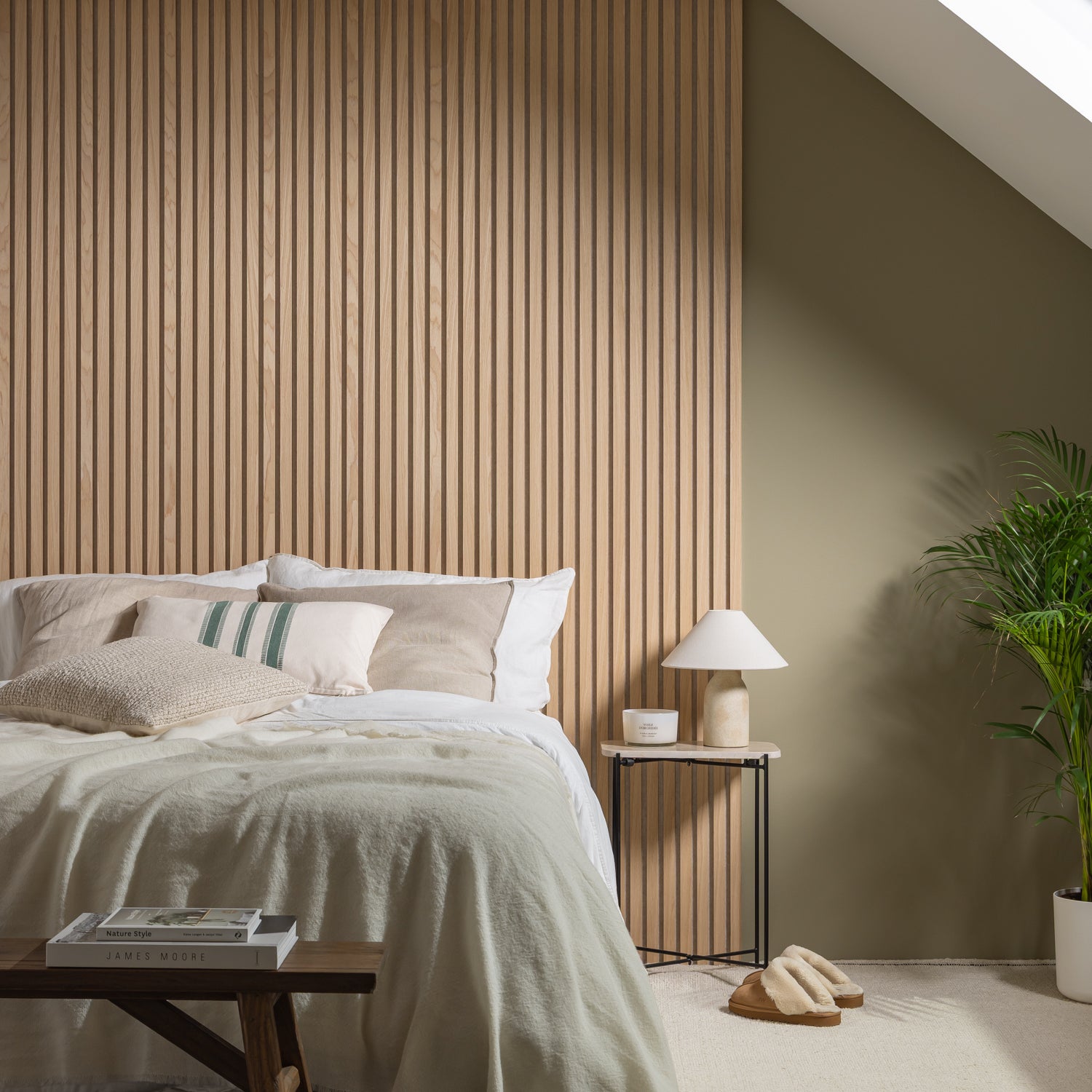 SlatWall Acoustic Natural Oak Panel on Beige Felt