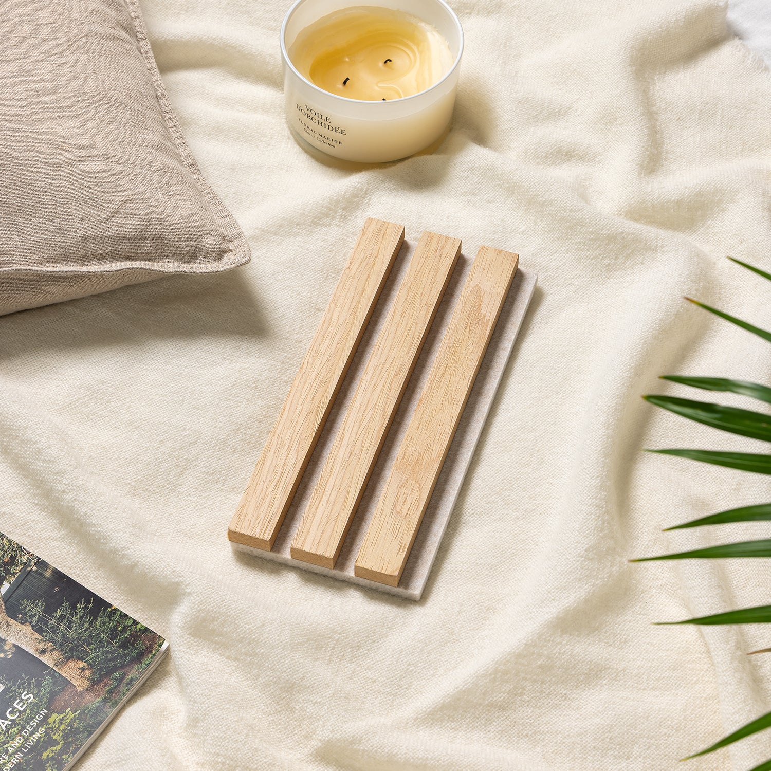 SlatWall Natural Oak Sample on Beige Felt