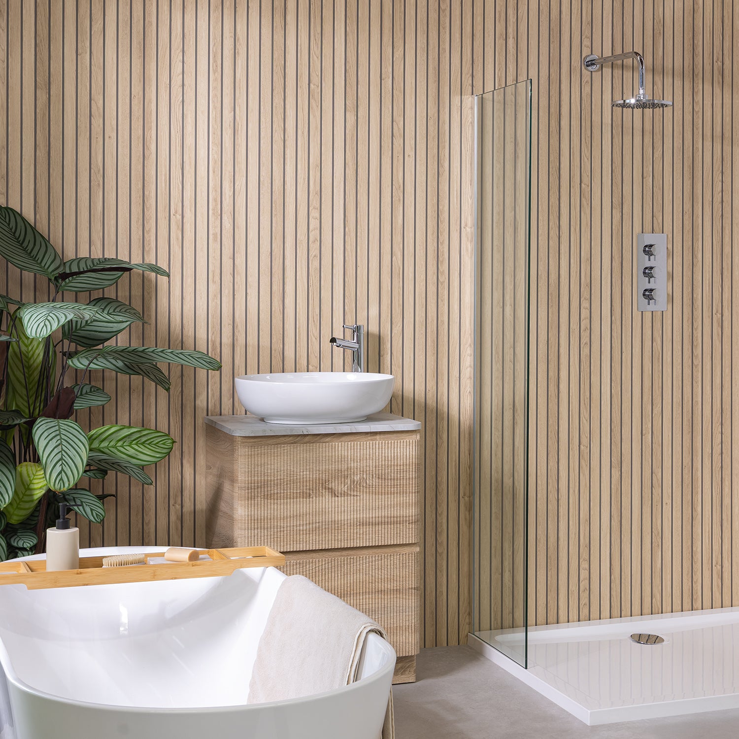 Sivara Oak Slatted Wood Effect PVC Shower Panel