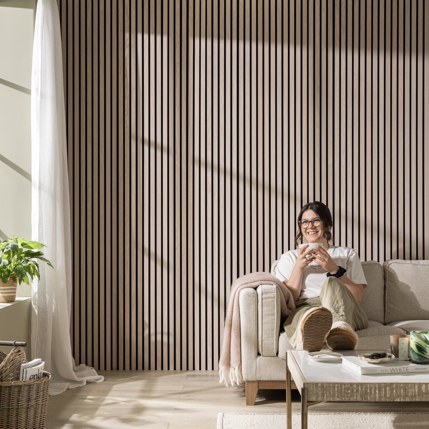 SlatWall Acoustic Whitewashed Oak Panel