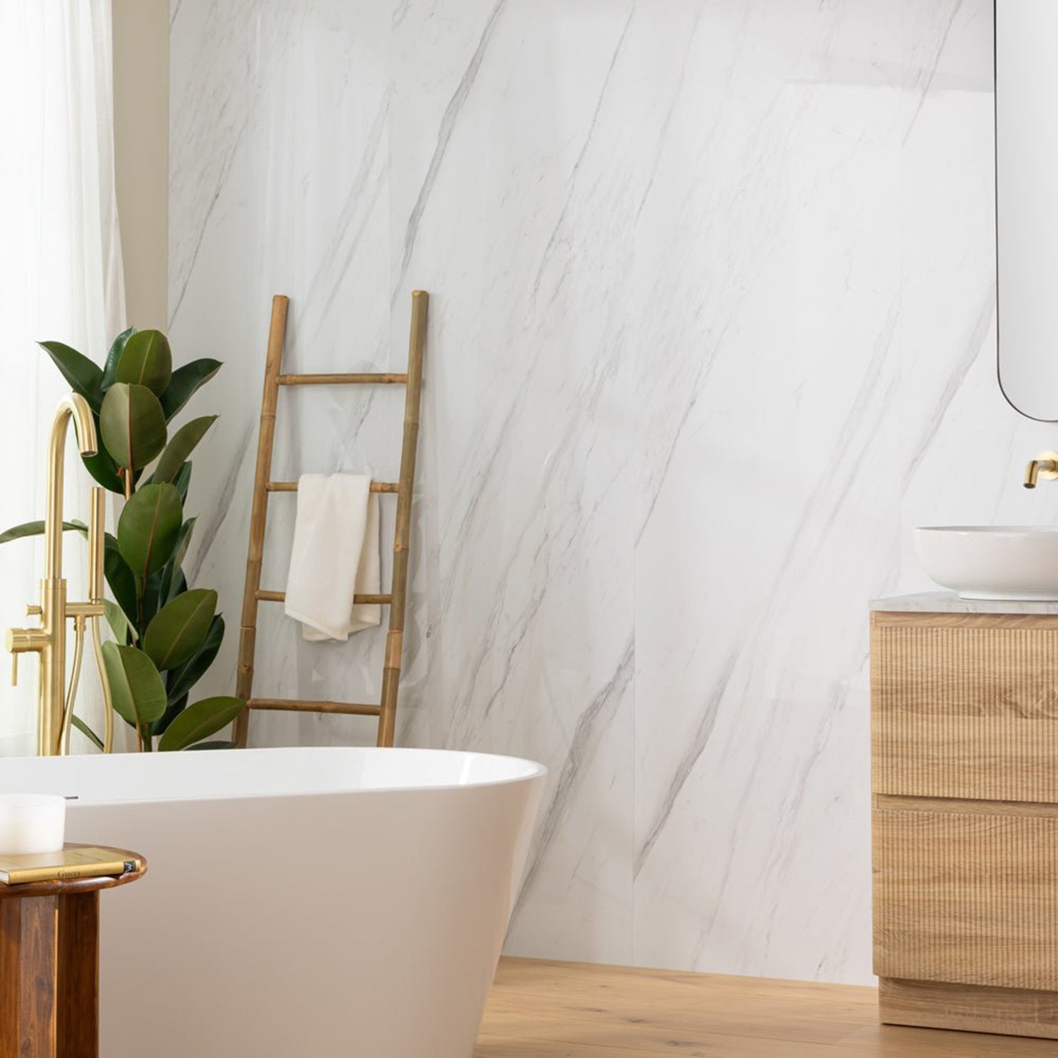 Elemence Calacatta White Marble Effect Shower Panel