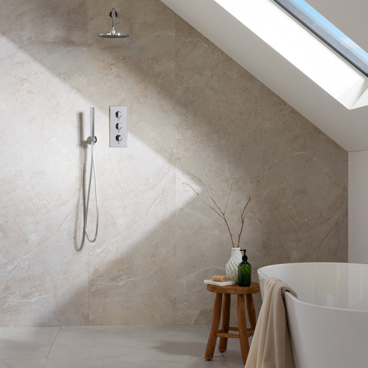 Elemence Limestone Grey Stone Effect Shower Panel