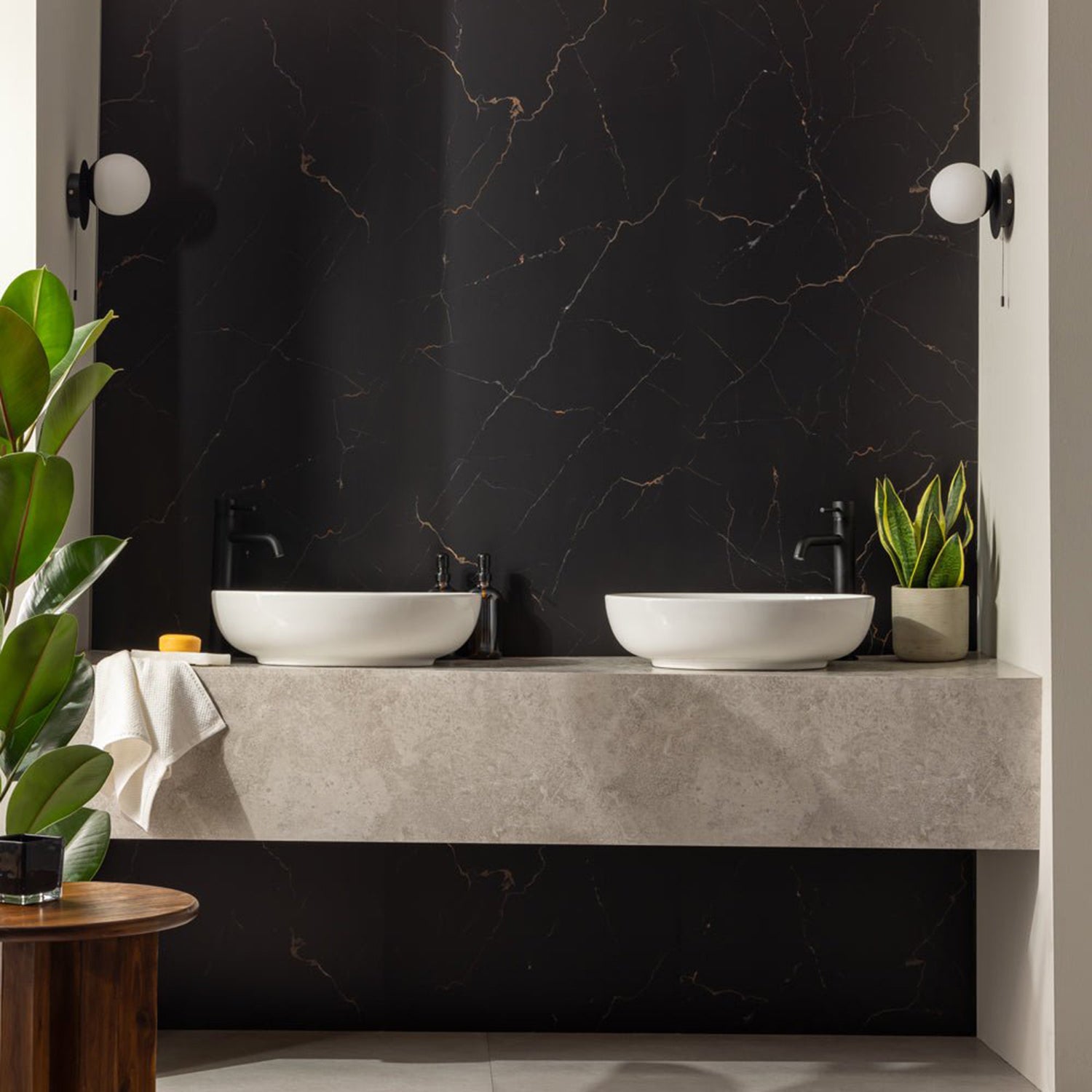Elemence Marquina Black Marble Effect Shower Panel
