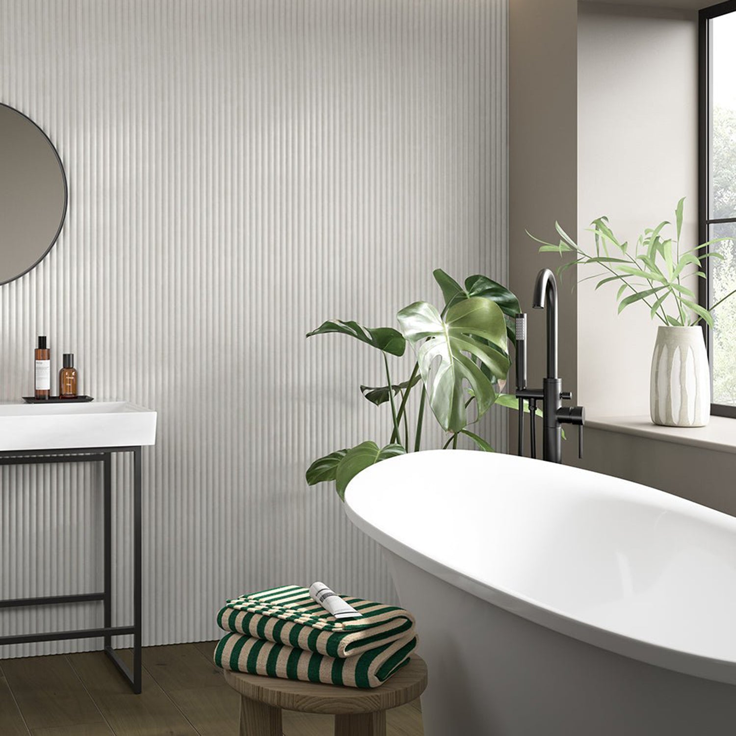 Reeded Waterproof White Marble Panel
