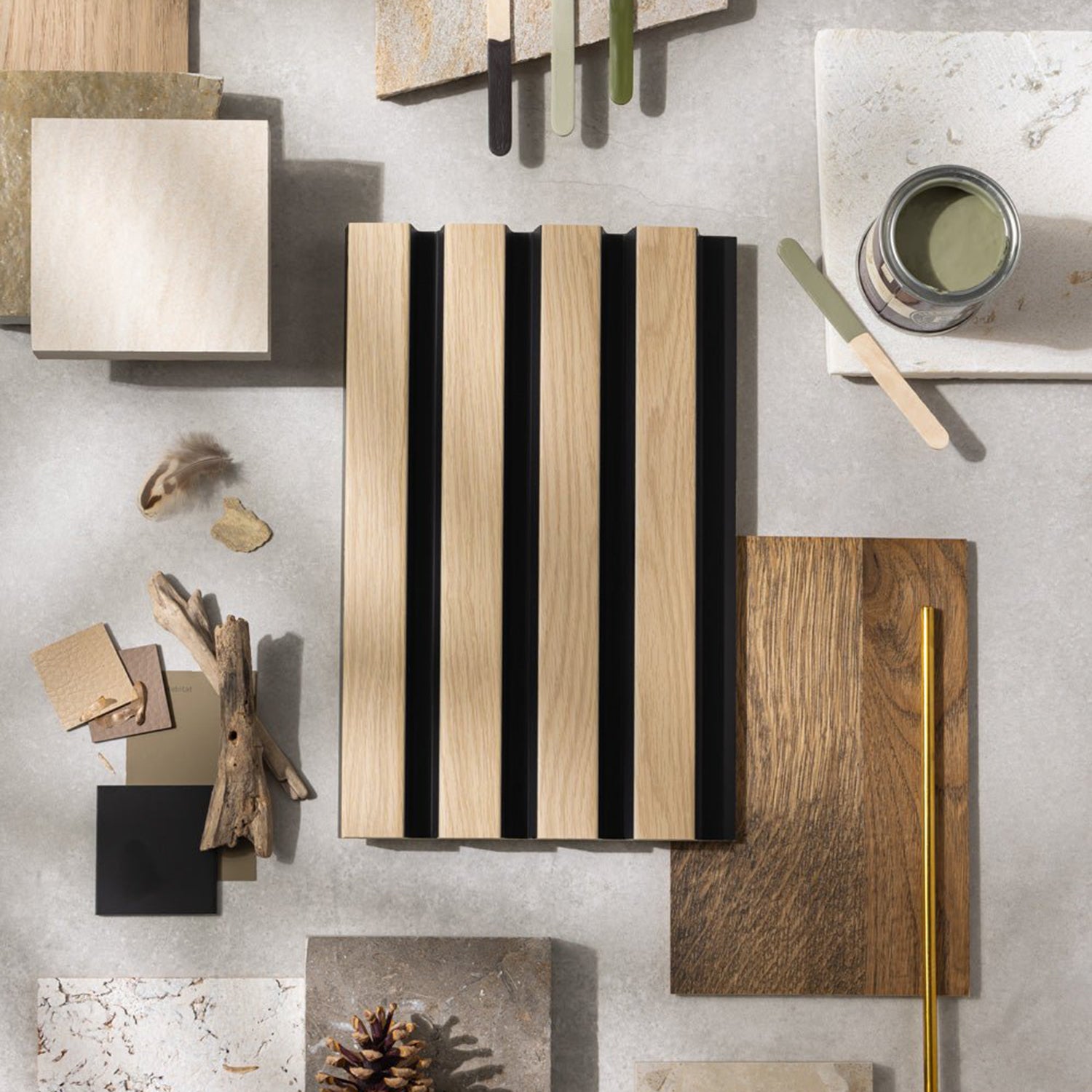 SlatWall Waterproof Natural Oak and Black Sample