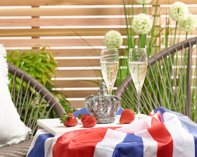 Naturewall Cedar Slatted Wall Panels used in a garden to decorate ready for the Queen's Jubilee. Ready to have a garden party over the bank holiday.