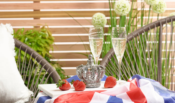 Naturewall Cedar Slatted Wall Panels used in a garden to decorate ready for the Queen's Jubilee. Ready to have a garden party over the bank holiday.