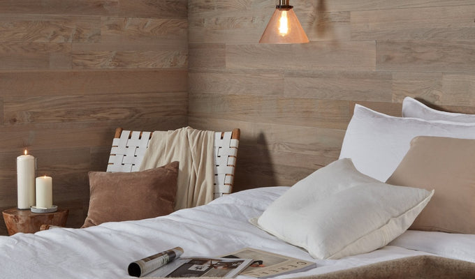 Naturewall Self-adhesive planks use to decorate a bedroom wall