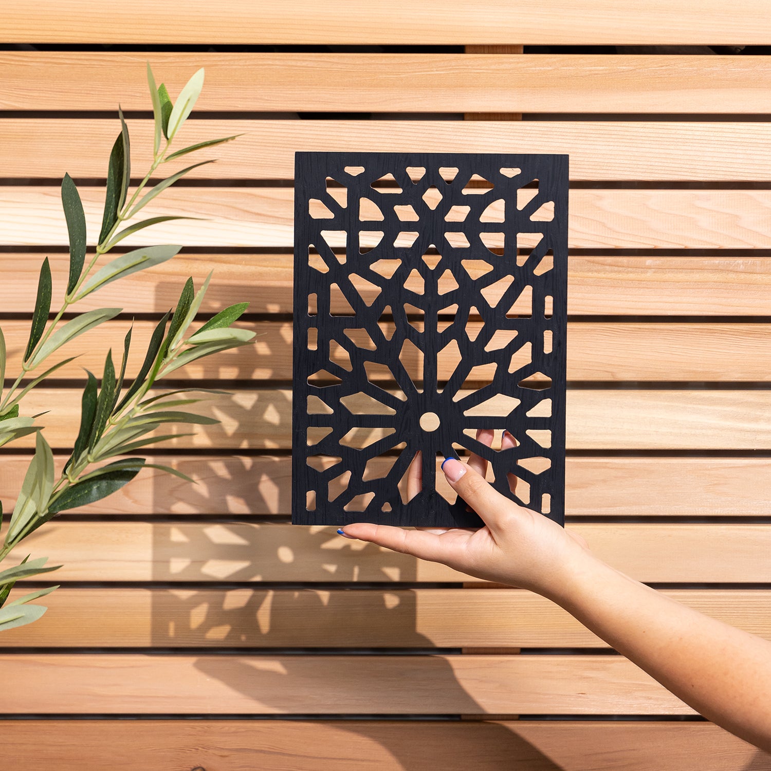 Black Porto Tile Decorative Garden Screen Sample