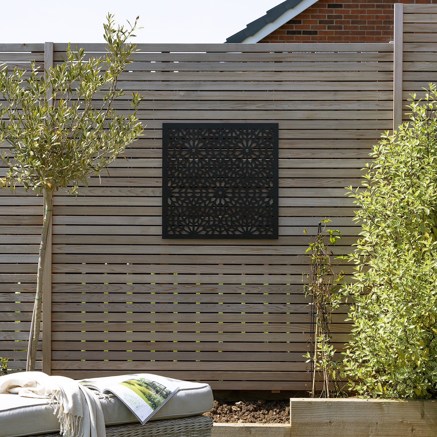 Black Porto Tile Decorative Garden Screen