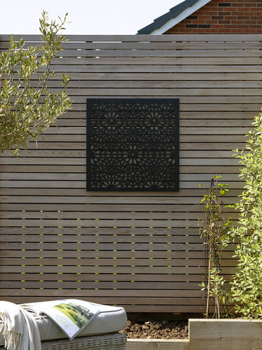 photo to show black porto style decorative garden screen 