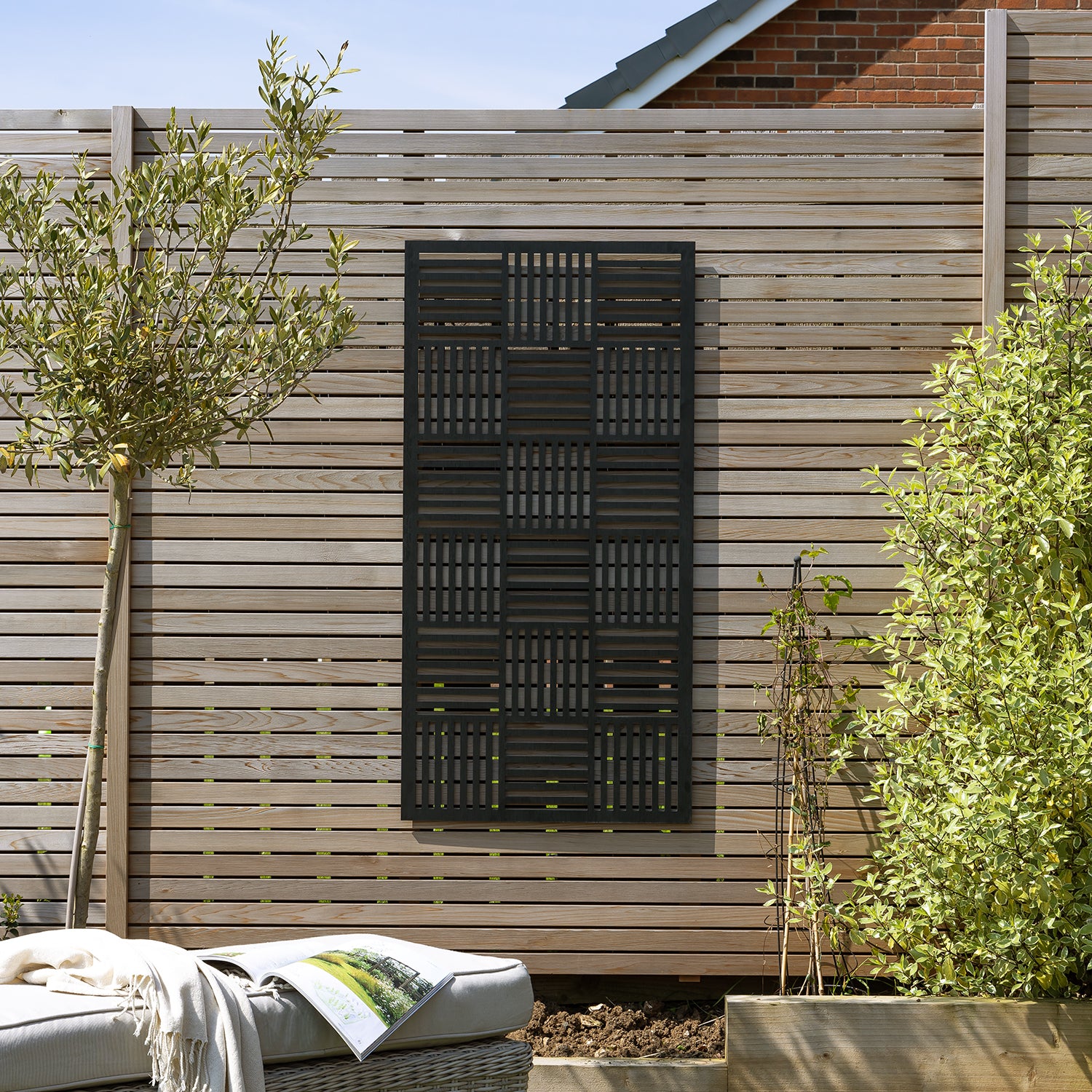 Black Cross Hatch Decorative Garden Screen