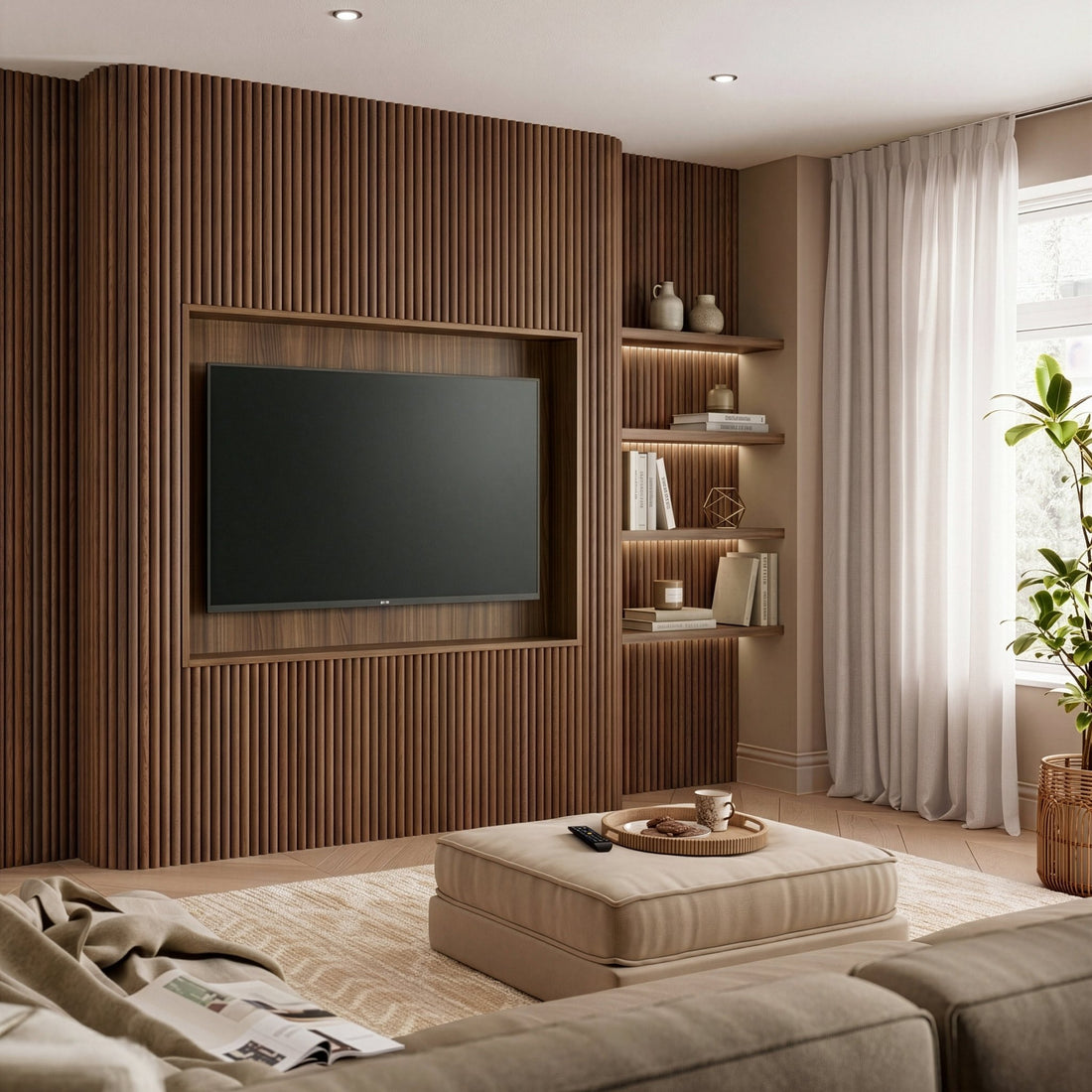 Arborelle Flex Deep Walnut Flexible Reeded Wood Effect Panel | Naturewall