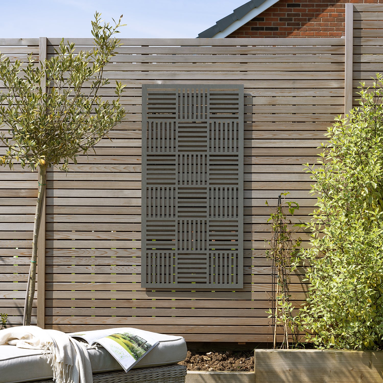 Grey Cross Hatch Decorative Garden Screen