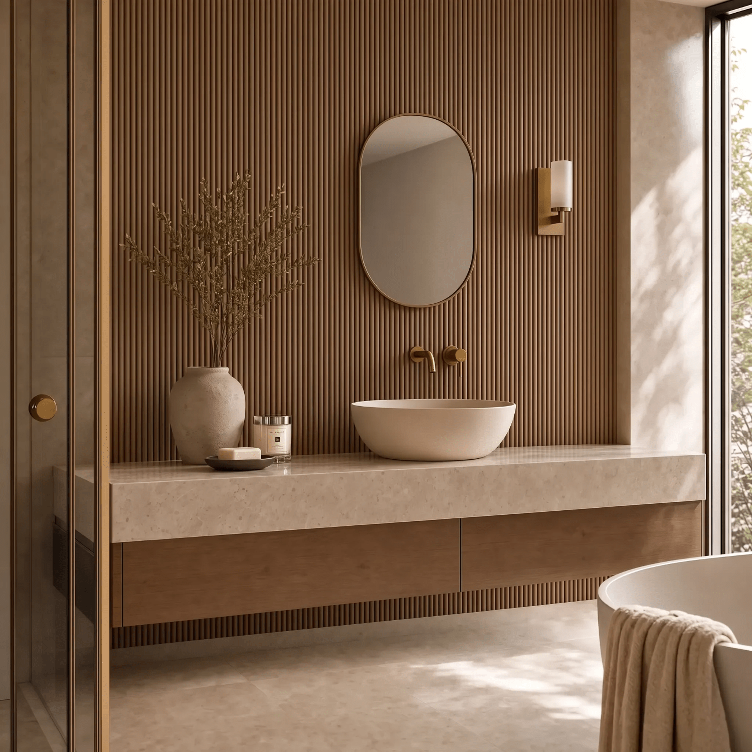 Reeded Waterproof Walnut Wall Panel