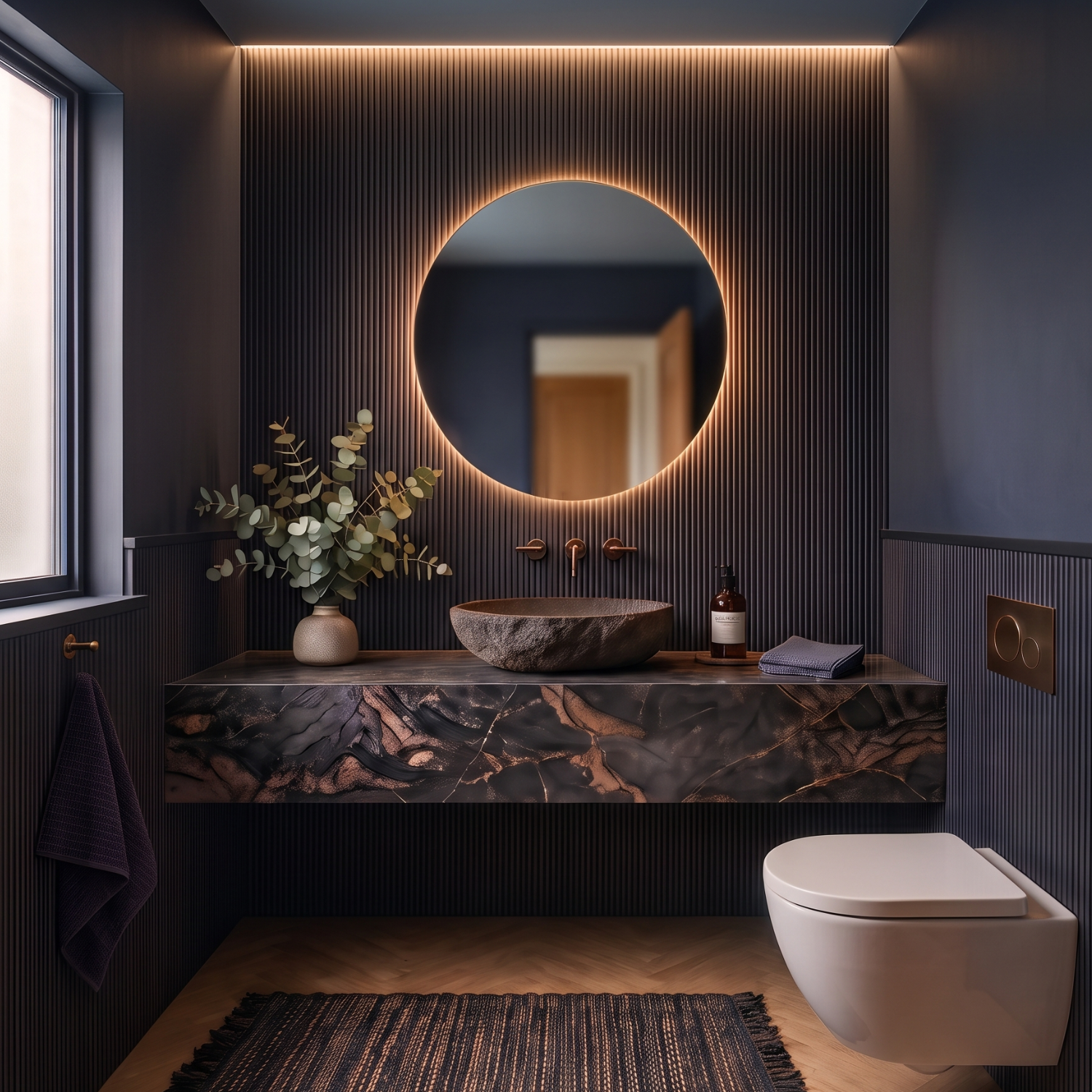 Reeded Waterproof Charcoal Black Wall Panel