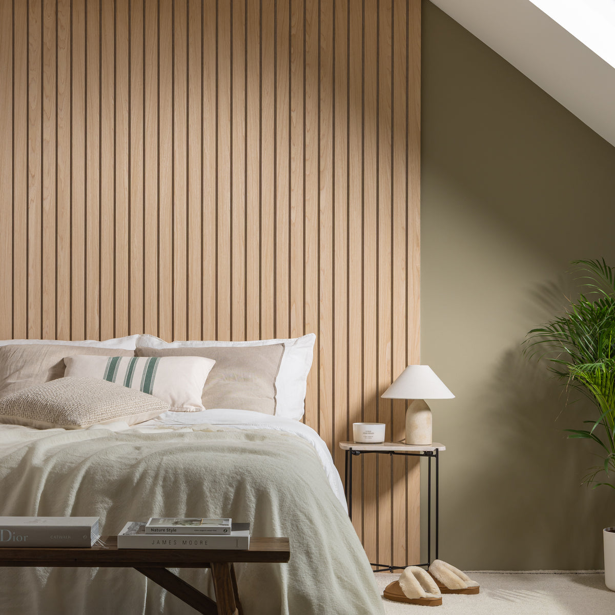 SlatWall Acoustic Natural Oak Panel on Beige Felt | Naturewall