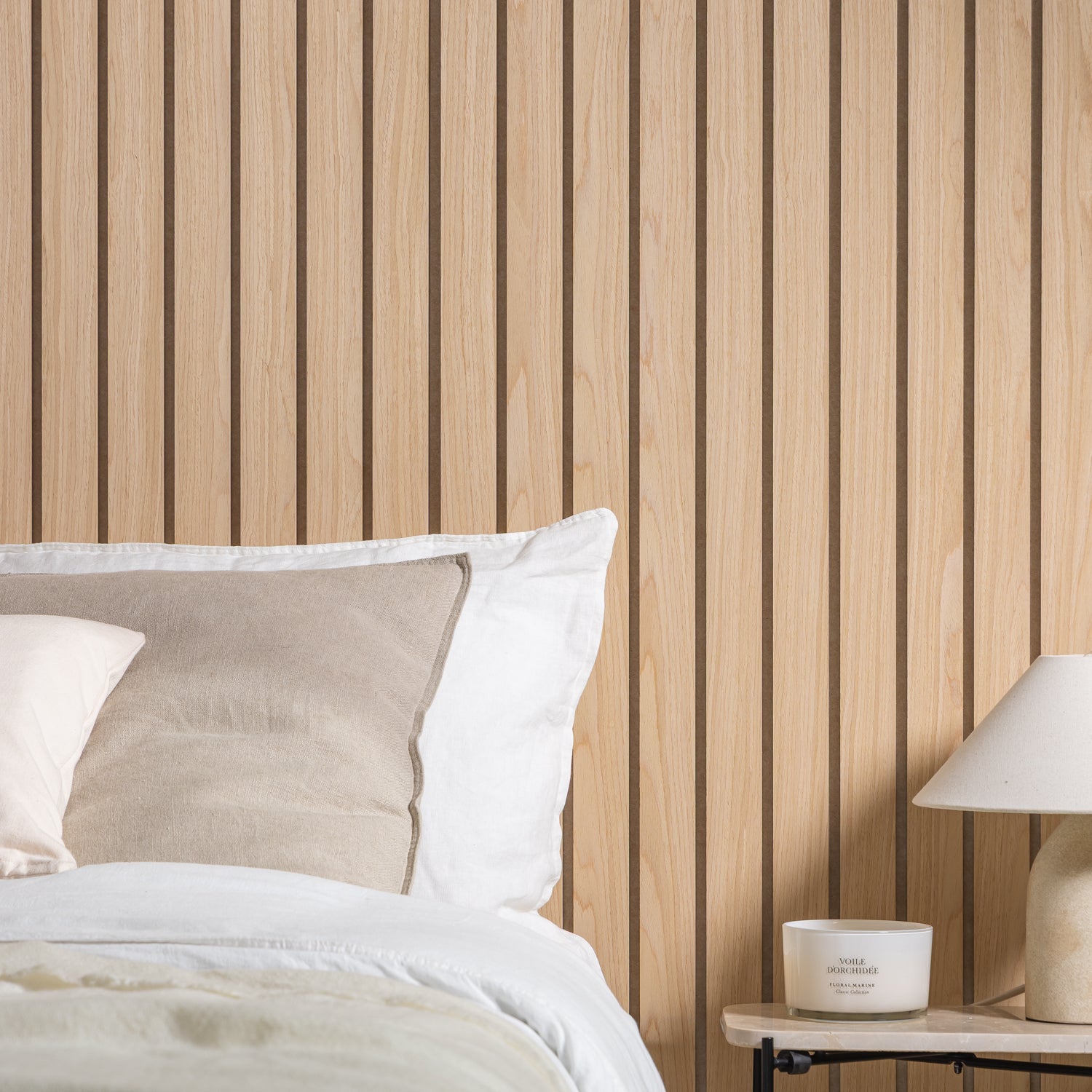 SlatWall Acoustic Natural Oak Panel on Beige Felt | Naturewall