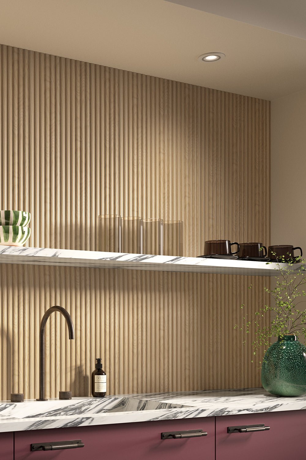 Reeded Fine Waterproof Natural Oak Panel | Naturewall
