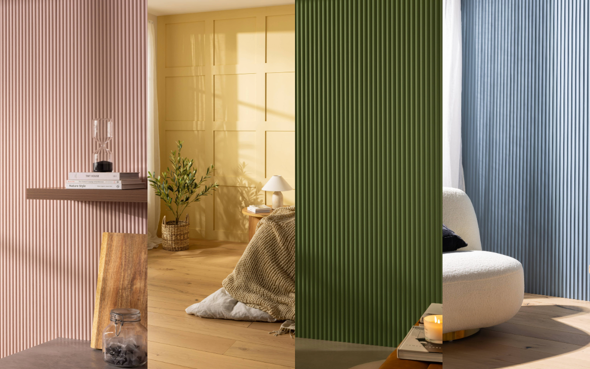 Four different mdf wall panel designs in a collage format.