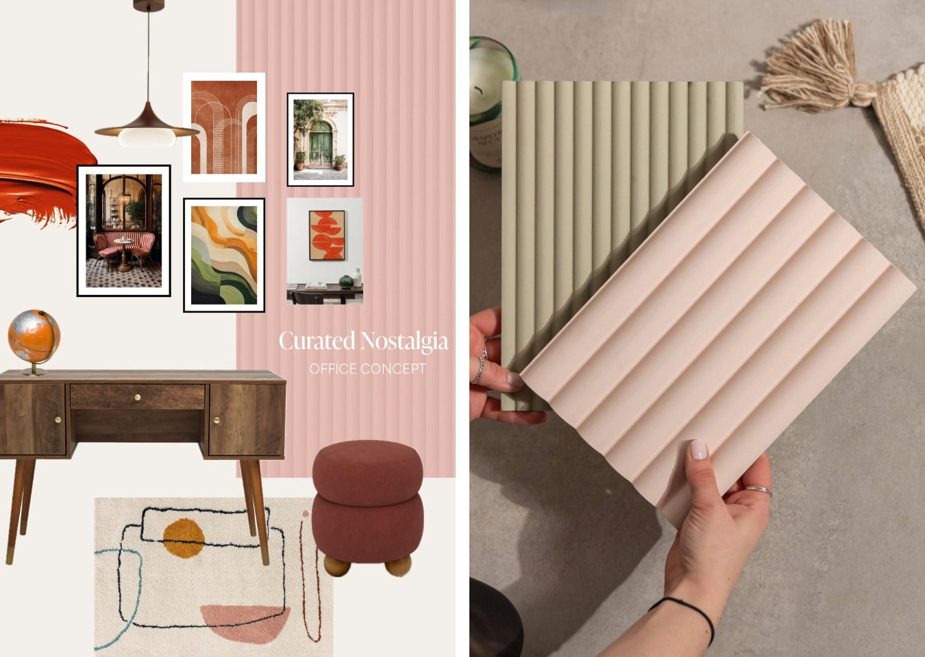 Moodboard with reeded MDF panelling 