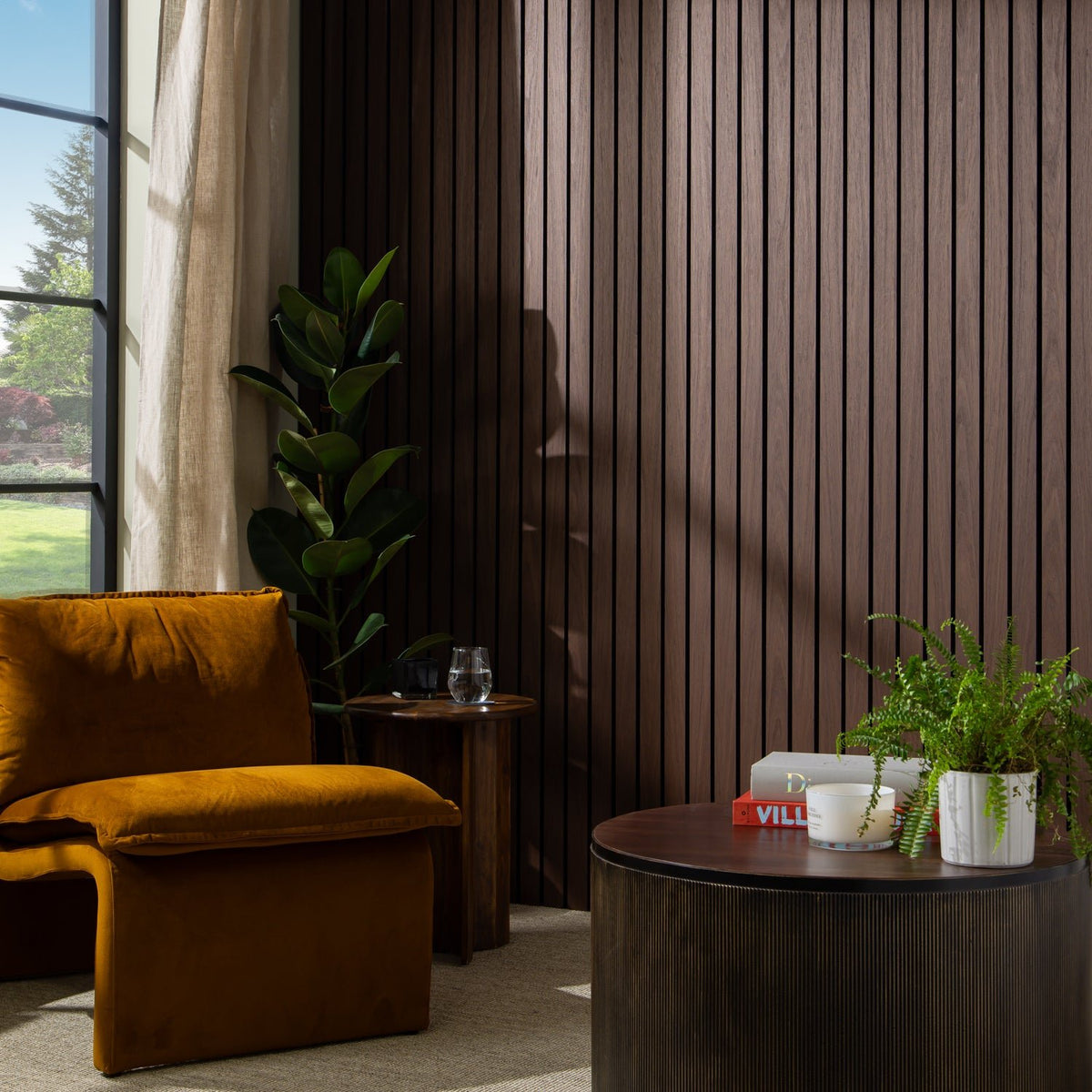 Slatwall Grand Acoustic Black Walnut Sample | Naturewall