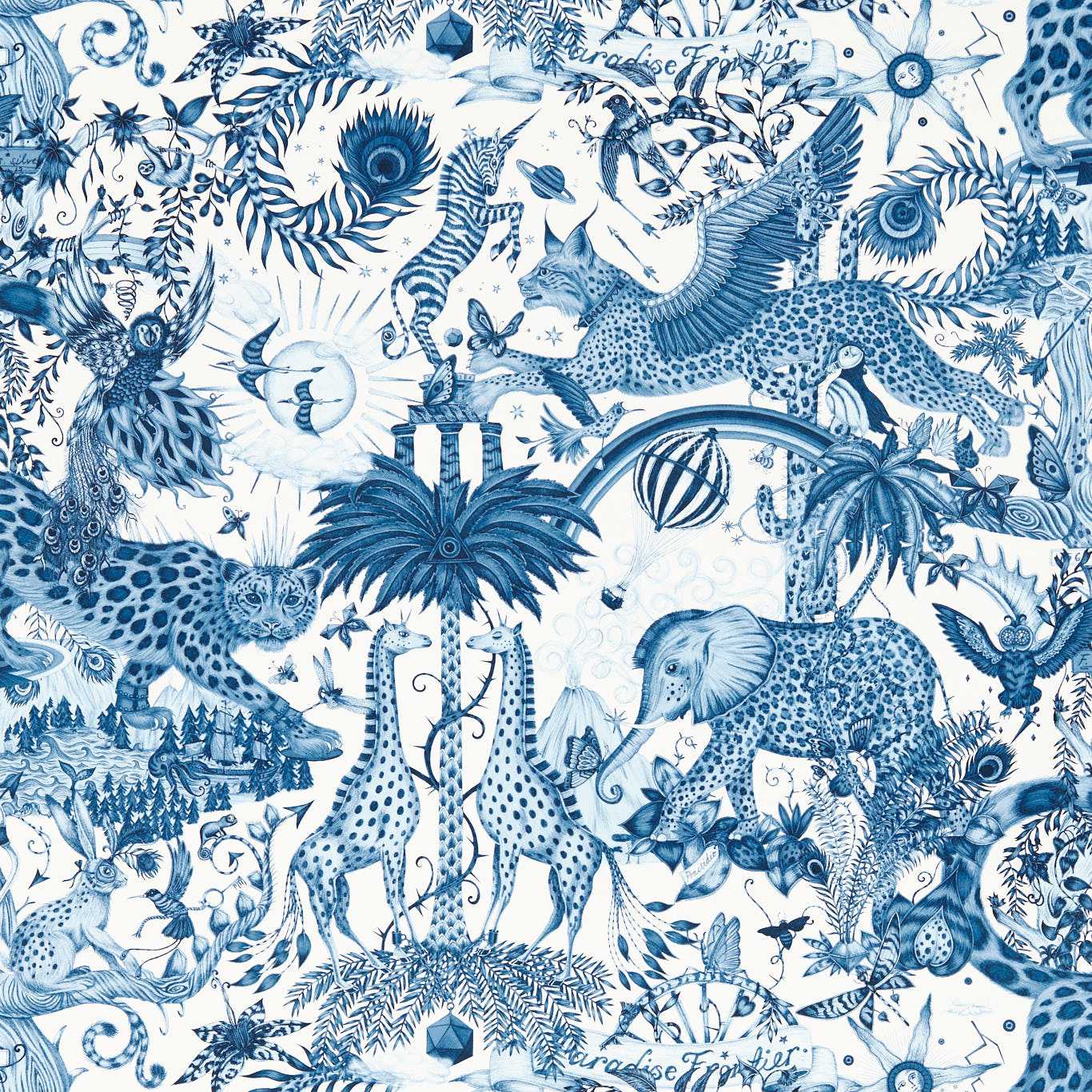 Clarke & Clarke Paradise Lost Ink Blue Wallpaper