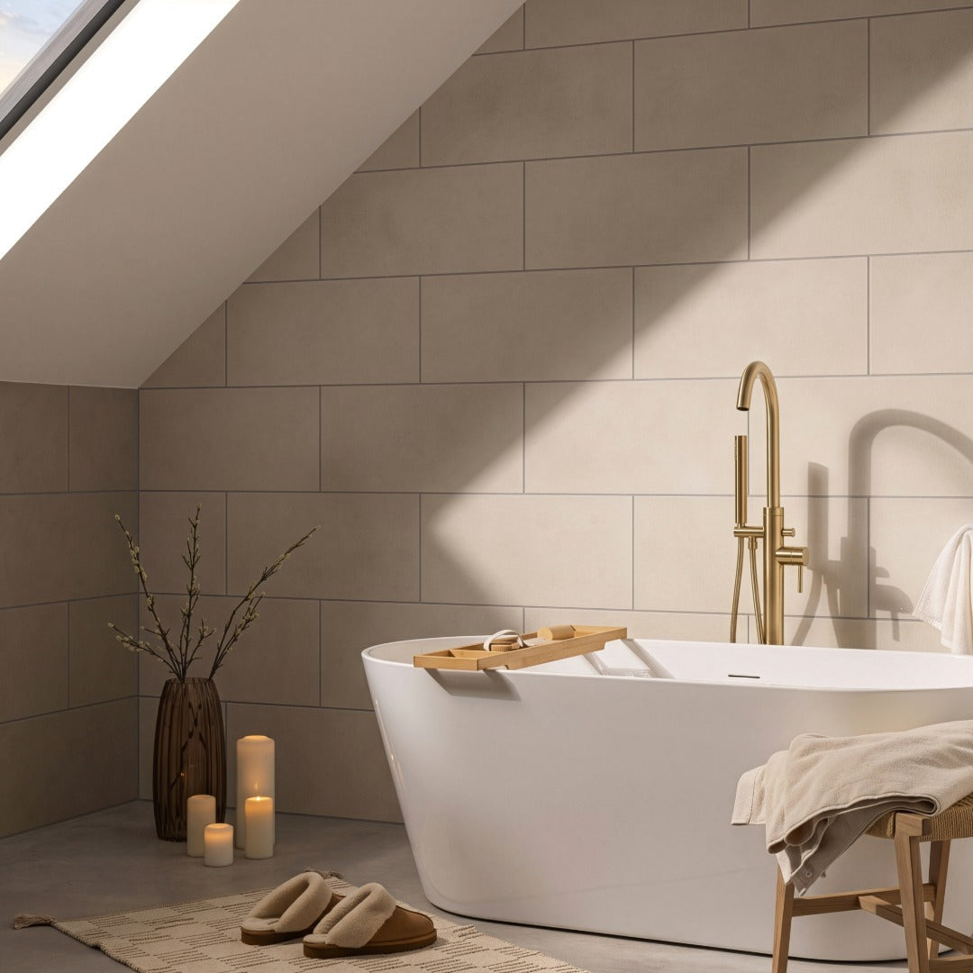 Elemence Chalk Beige Marble Effect SPC Bathroom Wall Tile - Pack of 4