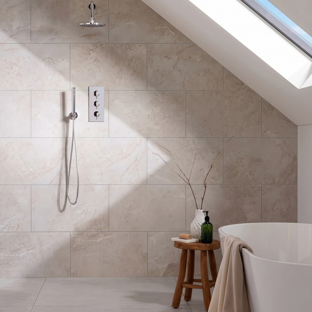 Elemence Limestone Grey Stone Effect SPC Bathroom Wall Tile - Pack of 4