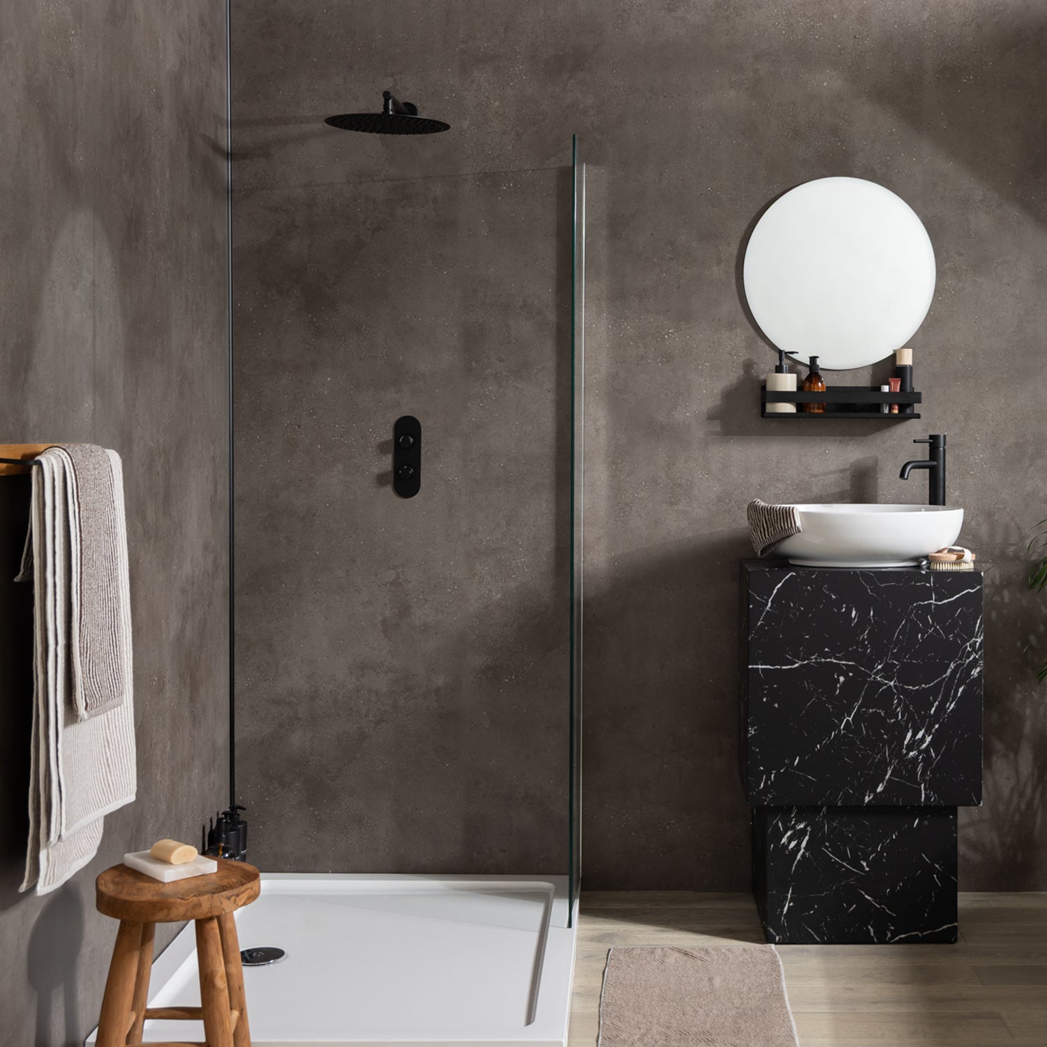 Elemence Pewter Grey Stone Effect Waterproof Shower Panel