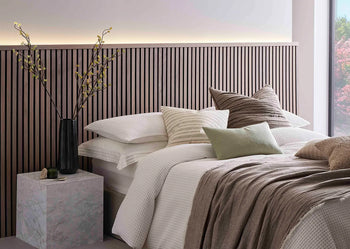 image of half height slatwall panel in bedroom