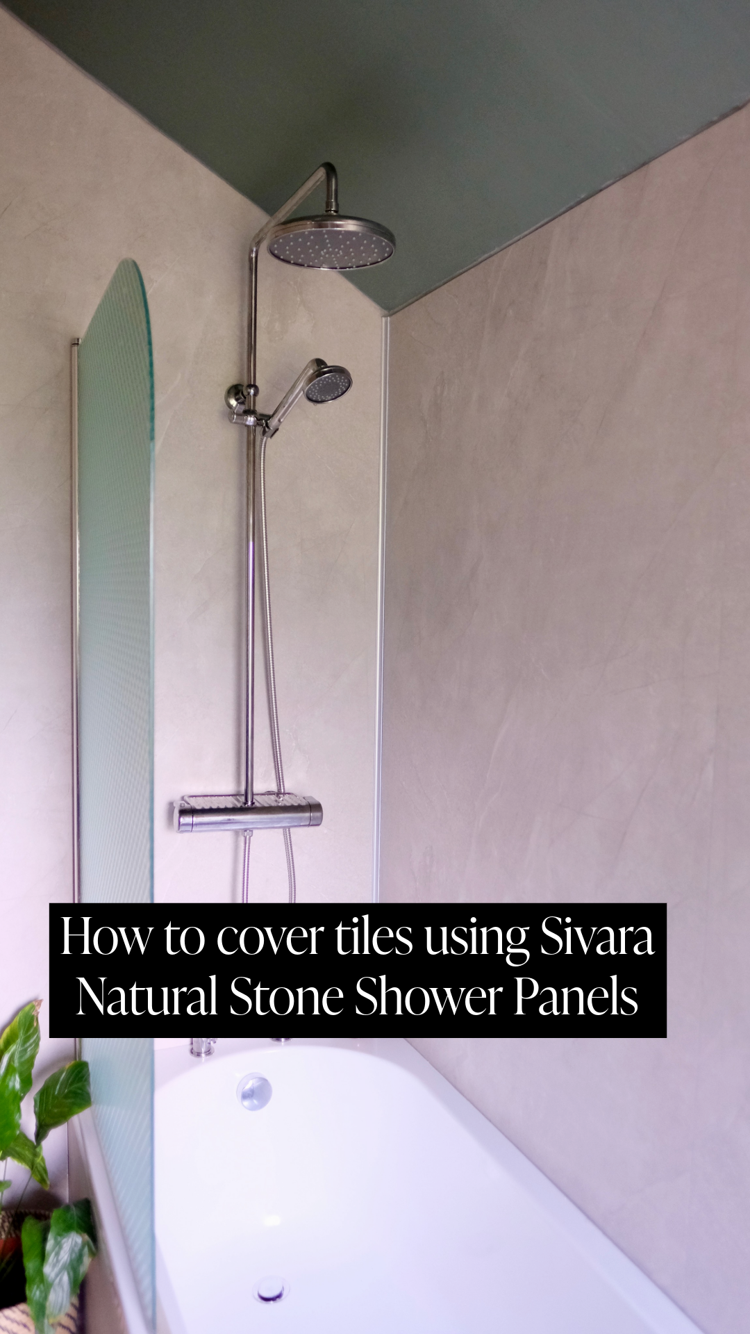 Load video: video of person fitting shower panel over tiles 