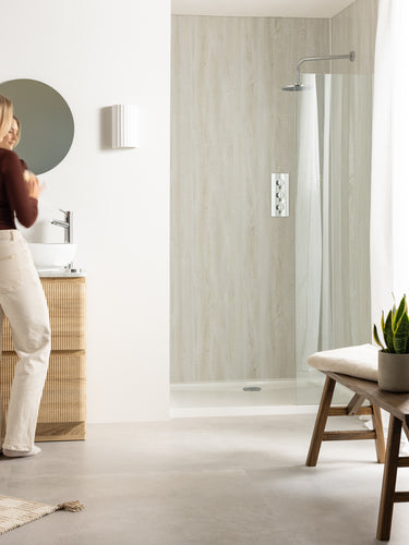 image of silver birch sivara pvc panel in a bathroom setting 