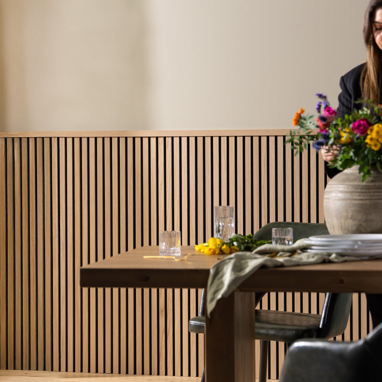 SlatWall Half Height Natural Oak and Black