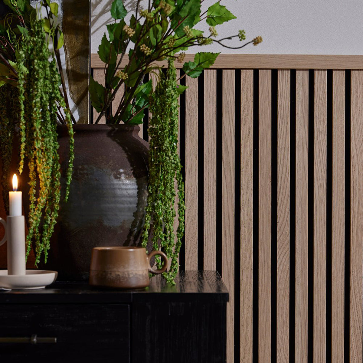 SlatWall Half Height Natural Oak & Black Panel | Naturewall