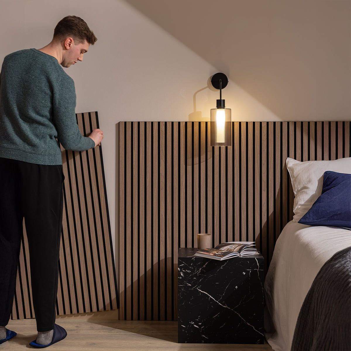 SlatWall Acoustic Half Height Walnut Panel | Naturewall