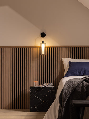 photo of half height acoustic panel sin a bedroom 