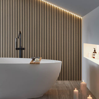 SlatWall Waterproof Natural Oak and Black Wall Panel