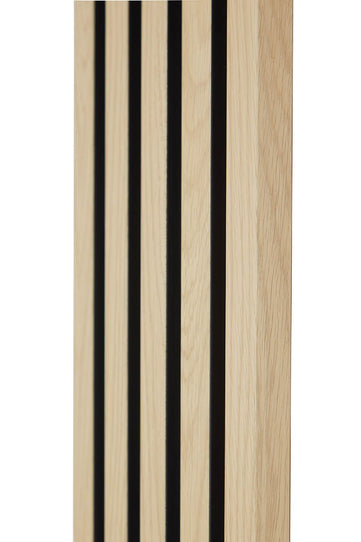 Close up of Natural Oak and Black SlatWall as if assembled.