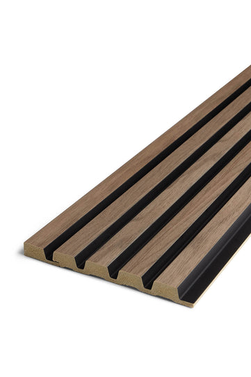 walnut and black SlatWall waterproof panel with tongue end cap