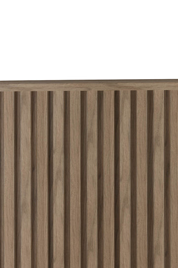 Walnut waterproof individual slat used as a top trim on top of a SlatWall Waterproof panel in walnut