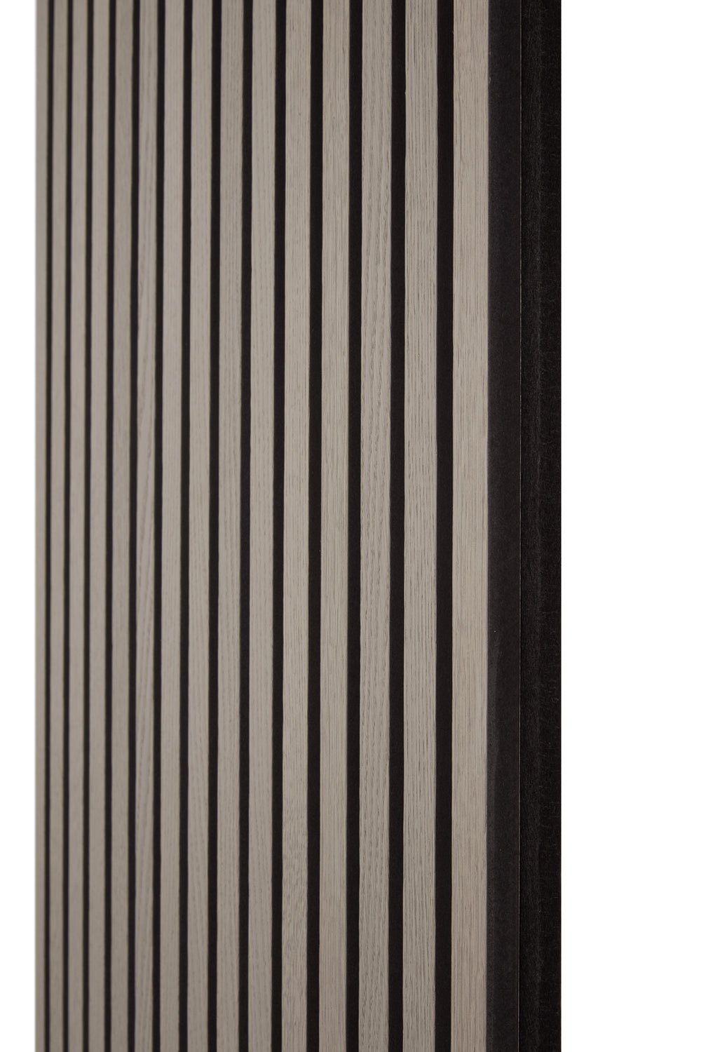 Side view of the Grey Oak Acoustic SlatWall Panel from Naturewall.