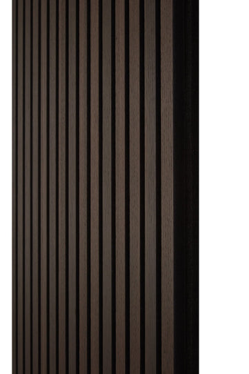 Side view of the Smoked Oak Acoustic SlatWall Panel from Naturewall, on felt backing. 