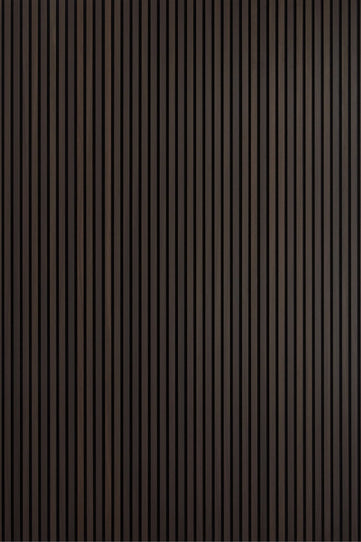 A display of three Smoked Oak Acoustic SlatWall Panels from Naturewall, on felt backing. 