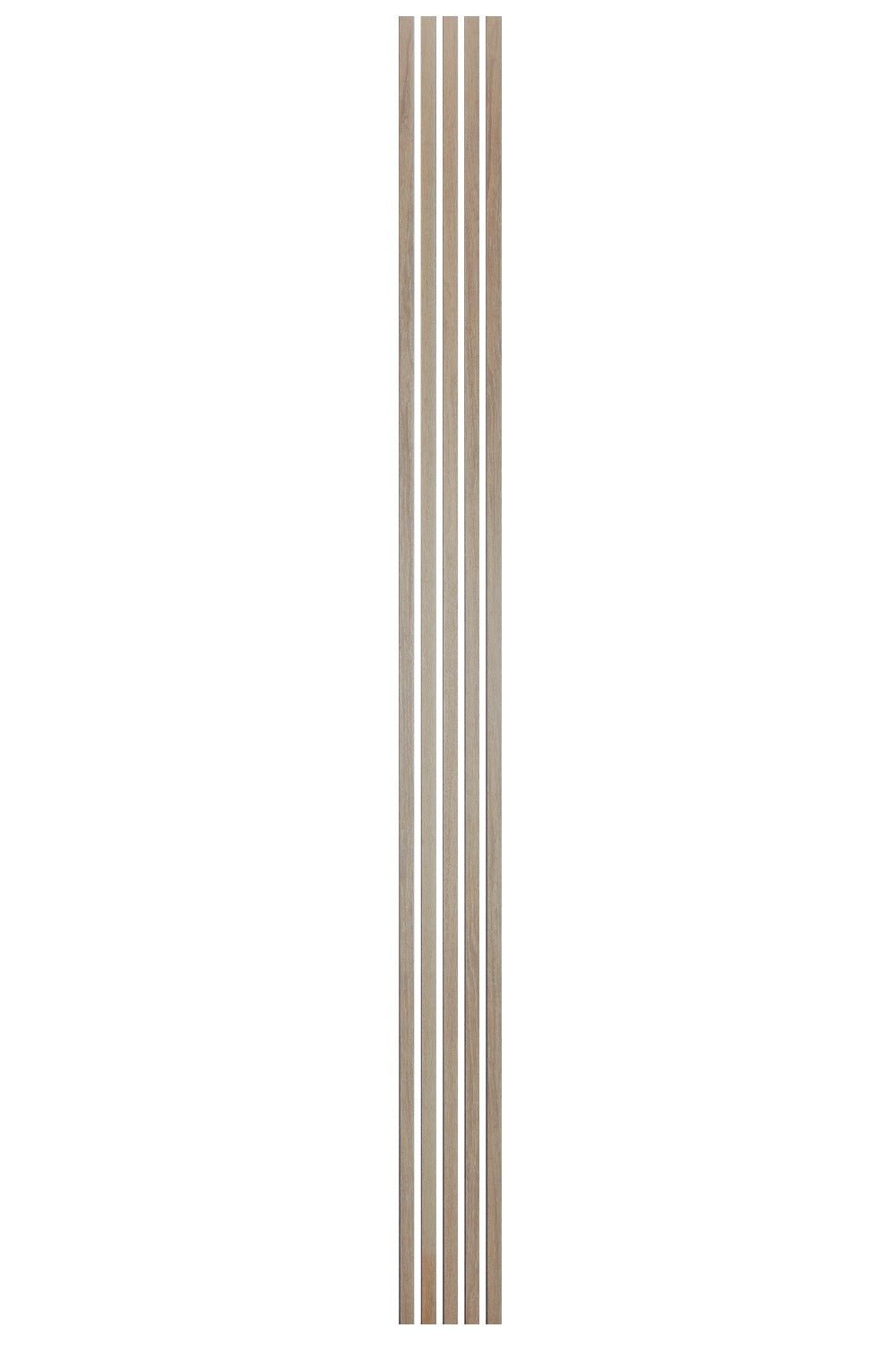 five individual washed oak slats next to one another