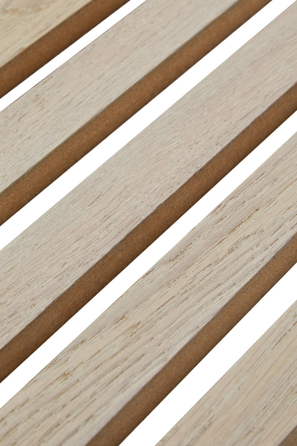 Individual slats in washed oak colour close up 