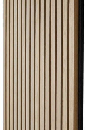 Side view of the Washed Oak Acoustic SlatWall Panel from Naturewall, on felt backing. 